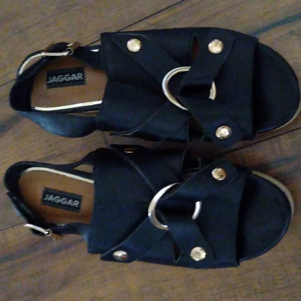 Jaggar Black & Gold Grommet‎ Leather Platforms